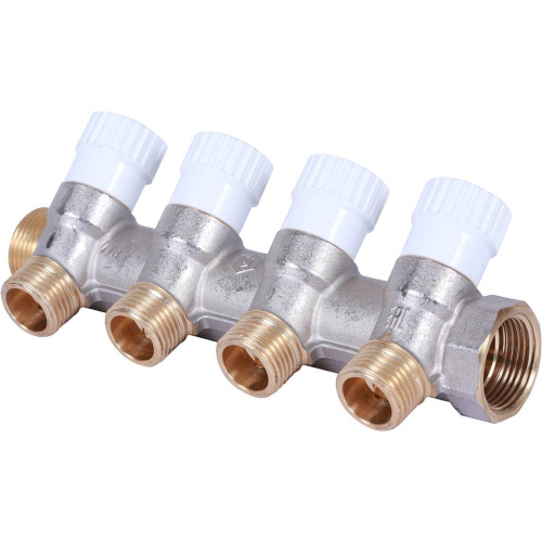 Коллектор 4 выхода STOUT 3/4"x1/2" плоское уплотнение с вентилями SMB 6852 341204